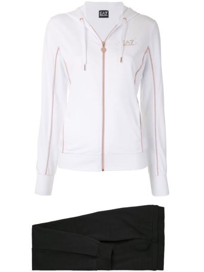 White Ea7 Emporio Armani Contrast Piped Trim Women's Hoodie | UAE02672