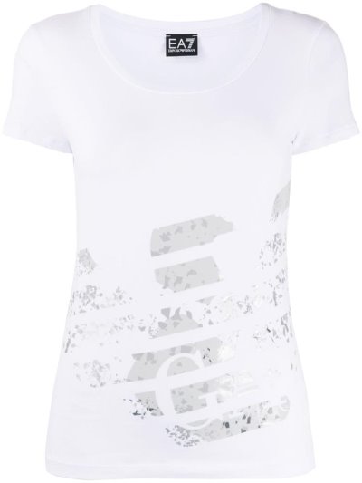 White Ea7 Emporio Armani Eagle Logo Print Women's T Shirts | UAE54902