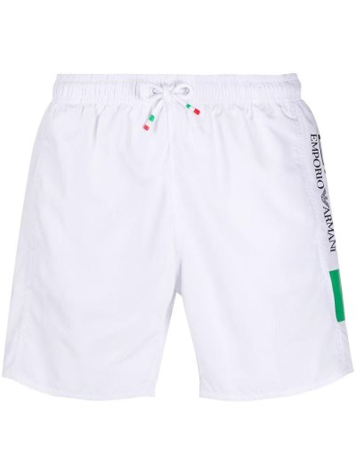 White Ea7 Emporio Armani Italian Flag Print Men's Swim Shorts | UAE57949