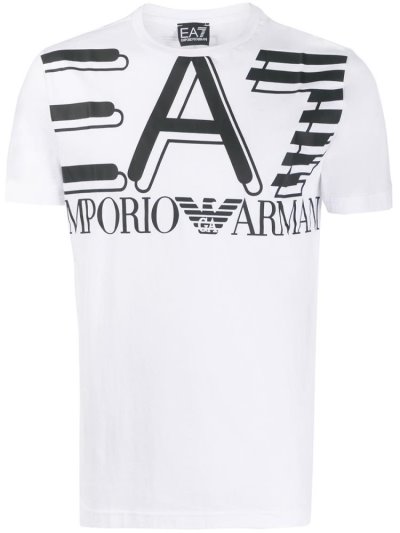 White Ea7 Emporio Armani Logo Print Men's T Shirts | UAE43625