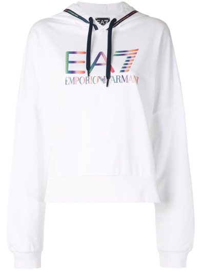 White Ea7 Emporio Armani Logo Print Women's Hoodie | UAE83382