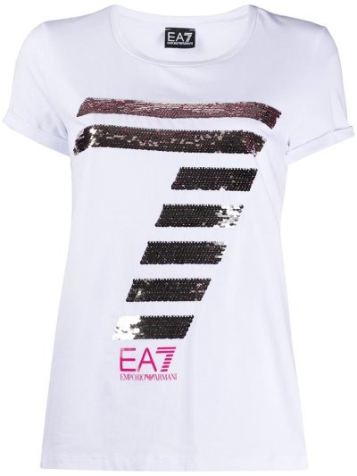 White Ea7 Emporio Armani Logo Women's T Shirts | UAE45043