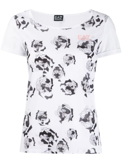 White Ea7 Emporio Armani Print Women's T Shirts | UAE07518