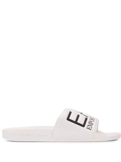 White Ea7 Emporio Armani Printed Logo Women's Slides | UAE60887