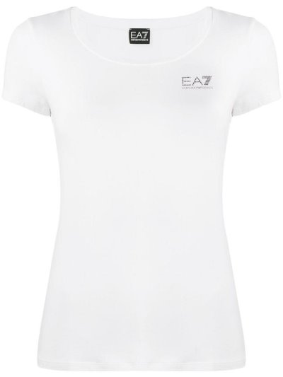 White Ea7 Emporio Armani Short Sleeve Logo Women's T Shirts | UAE72985