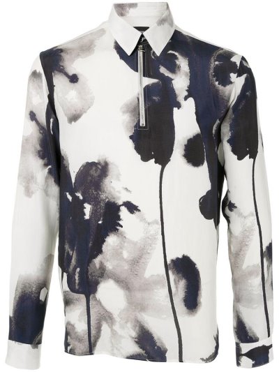 White Armani Emporio Abstract Print Men's Shirts | UAE01804