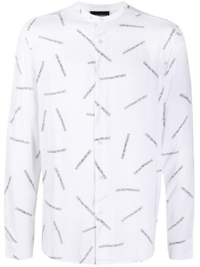 White Armani Emporio All Over Mandarin Collar Men's Shirts | UAE12915
