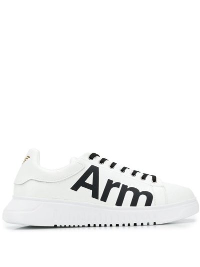 White Armani Emporio Arm Slogan Men's Sneakers | UAE56052