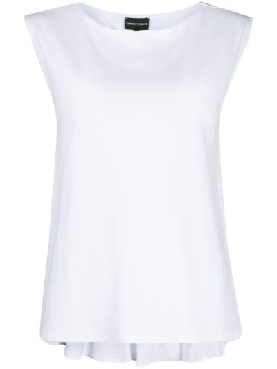 White Armani Emporio Back Peplum Hem Sleeveless Women's Blouse | UAE33549