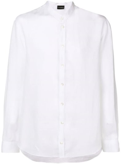 White Armani Emporio Band Collar Men's Shirts | UAE66691