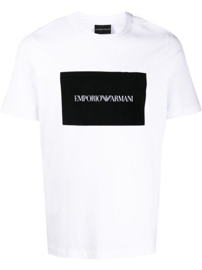 White Armani Emporio Boxed Logo Print Men's T Shirts | UAE19663
