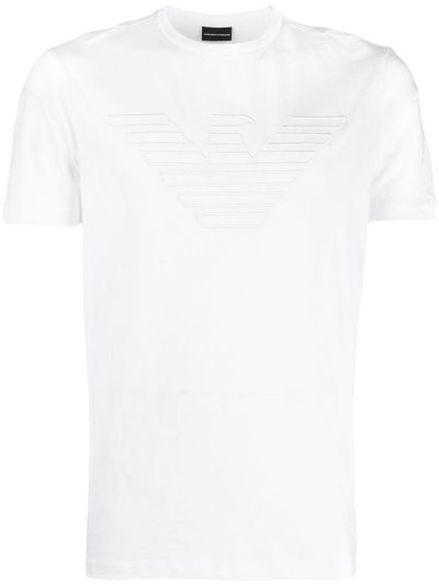 White Armani Emporio Brand Eagle Printed Men's T Shirts | UAE14441