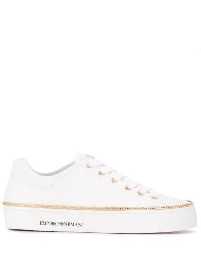 White Armani Emporio Chain Trim Low Top Women's Sneakers | UAE40292