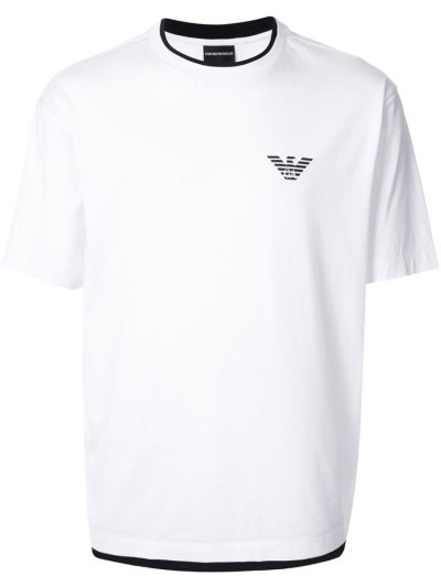 White Armani Emporio Chest Logo Men's T Shirts | UAE38320