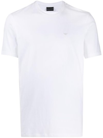 White Armani Emporio Chest Logo Men's T Shirts | UAE44493