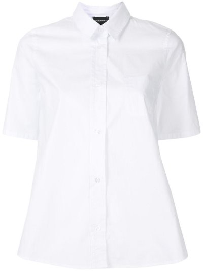White Armani Emporio Chest Pocket Women's Shirts | UAE09471
