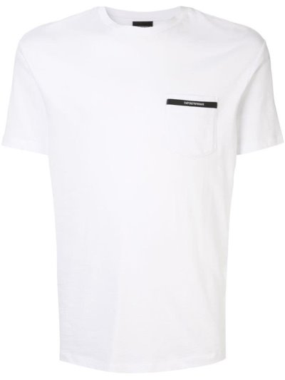 White Armani Emporio Chest Pocket Men's T Shirts | UAE59235