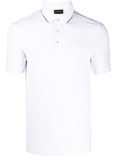 White Armani Emporio Collar Logo Men's Polo Shirts | UAE47078