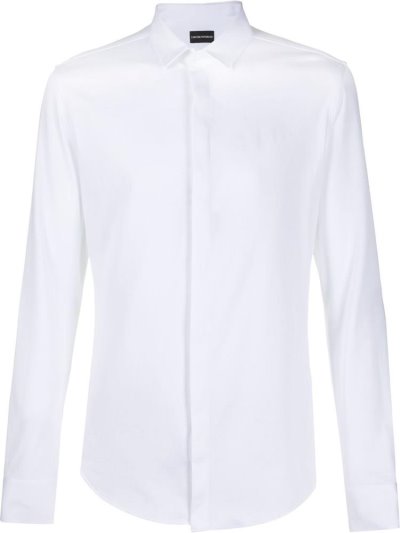 White Armani Emporio Concealed Fastening Men's Shirts | UAE40281