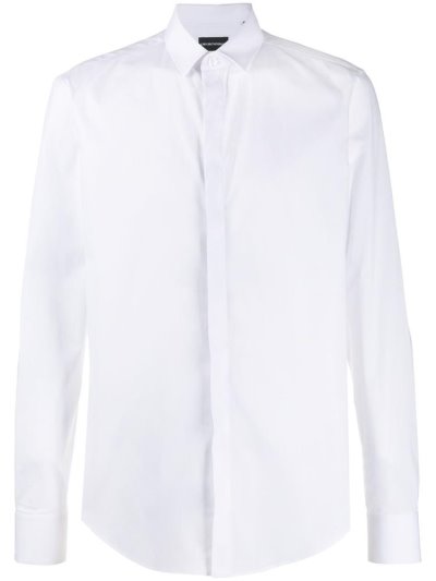 White Armani Emporio Concealed Fastening Men's Shirts | UAE75748