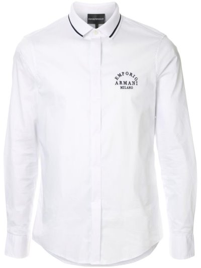 White Armani Emporio Contrast Collar Logo Men's Shirts | UAE63756