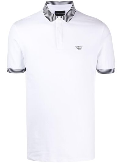 White Armani Emporio Contrasting Collar Logo Men's Polo Shirts | UAE98824