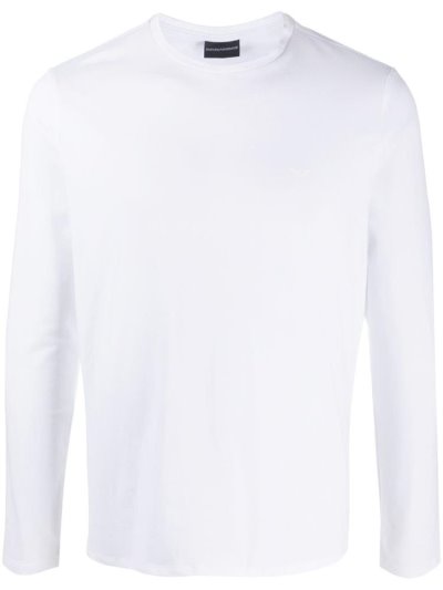 White Armani Emporio Crew Neck Long Sleeve Men's Tops | UAE41053