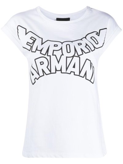 White Armani Emporio Curved Logo Women's T Shirts | UAE93157