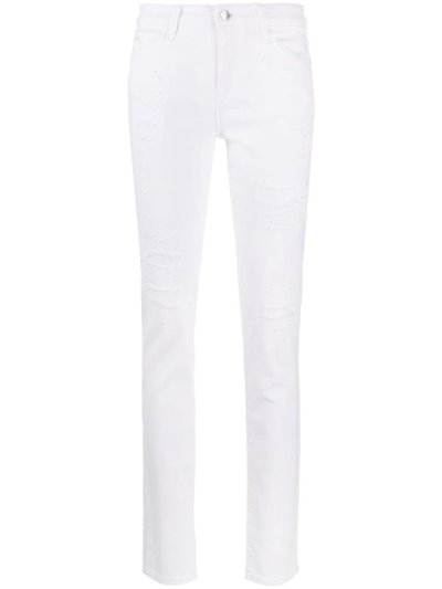 White Armani Emporio Distressed Slim Fit Women's Jeans | UAE46074