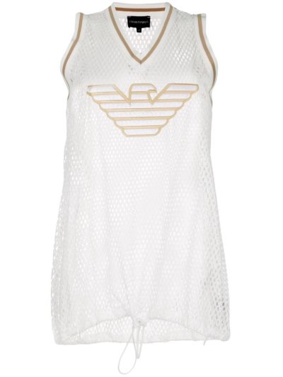 White Armani Emporio Eagle Logo Mesh Women's Tank Tops | UAE01415