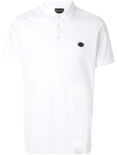 White Armani Emporio Eagle Patch Men's Polo Shirts | UAE86386