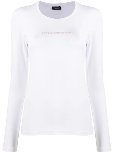 White Armani Emporio Embellished Logo Women's T Shirts | UAE84566