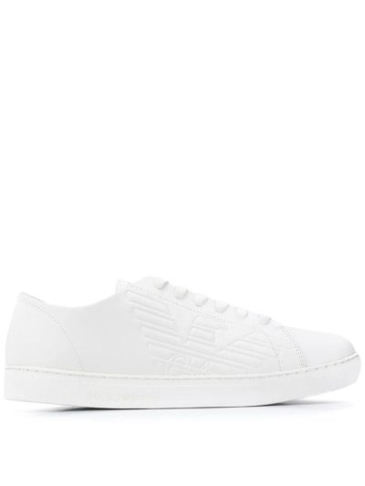 White Armani Emporio Embossed Logo Men's Sneakers | UAE89376