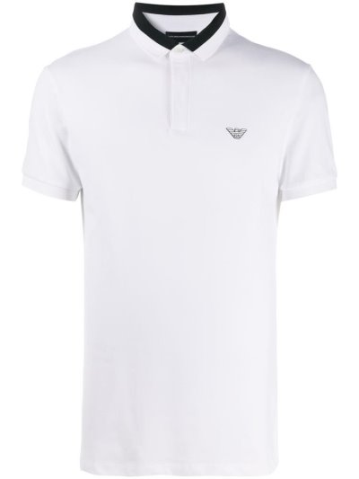 White Armani Emporio Embroidered Logo Men's Polo Shirts | UAE12992