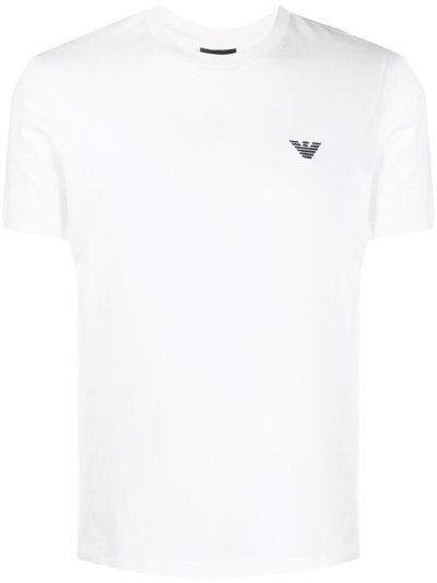 White Armani Emporio Embroidered Logo Men's T Shirts | UAE21187