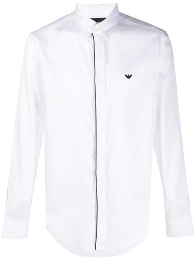 White Armani Emporio Embroidered Logo Men's Shirts | UAE41957