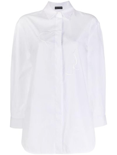 White Armani Emporio Embroidered Long Sleeve Women's Shirts | UAE51686