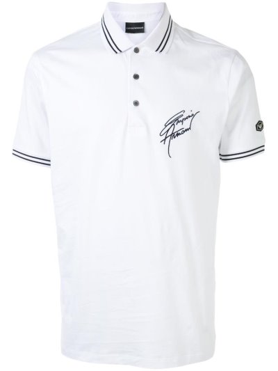 White Armani Emporio Embroidered Logo Men's Polo Shirts | UAE62995