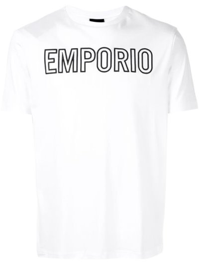 White Armani Emporio Embroidered Logo Men's T Shirts | UAE96498