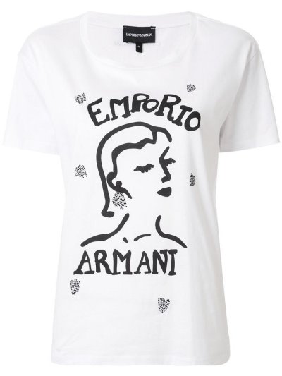 White Armani Emporio Face Print Boxy Women's T Shirts | UAE07733
