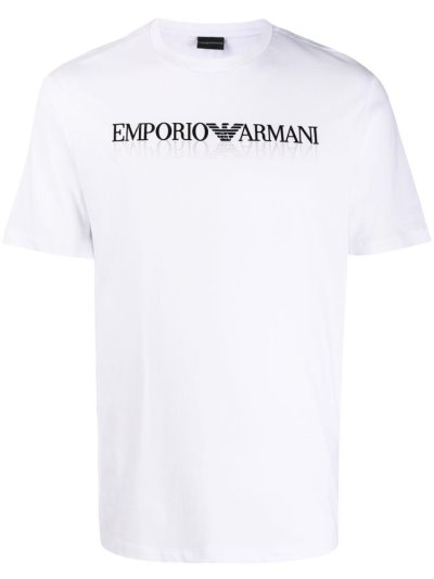 White Armani Emporio Front Logo Men's T Shirts | UAE36678