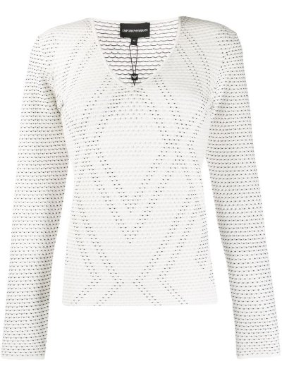 White Armani Emporio Geometric Pattern Knit Women's Jumpers | UAE81900