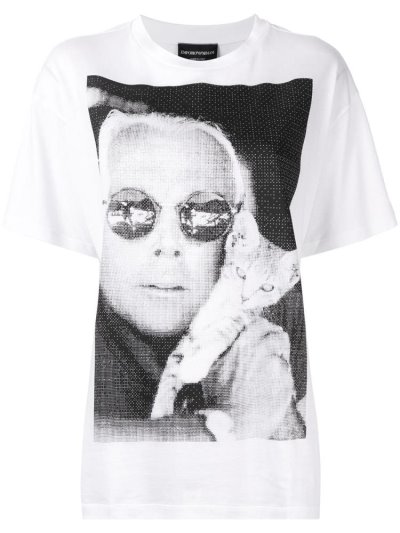 White Armani Emporio Giorgio Cat Women's T Shirts | UAE49704