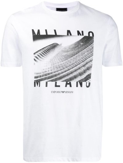 White Armani Emporio Graphic Print Men's T Shirts | UAE77355
