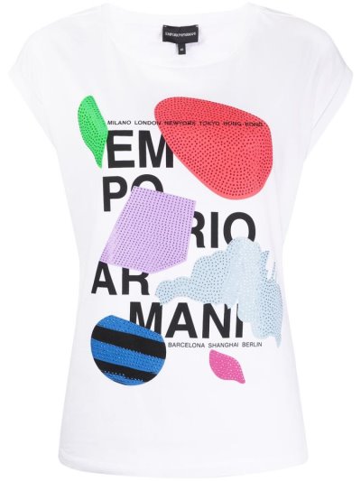 White Armani Emporio Graphic Print Women's T Shirts | UAE81946