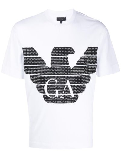 White Armani Emporio Icon' Logo Print Men's T Shirts | UAE13618