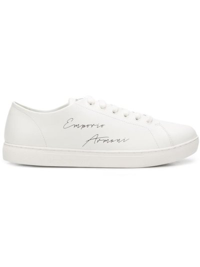 White Armani Emporio Lace Up Low Men's Sneakers | UAE23762