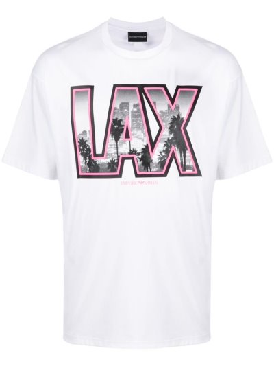 White Armani Emporio Lax Print Men's T Shirts | UAE10981