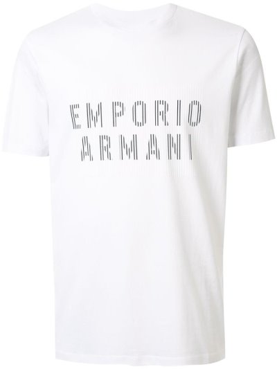 White Armani Emporio Line Logo Print Men's T Shirts | UAE97423