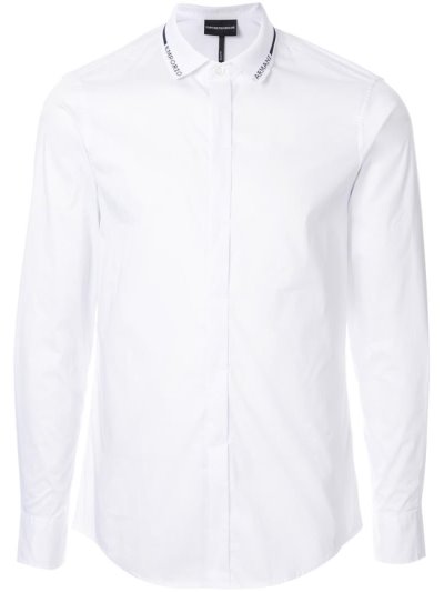 White Armani Emporio Logo Collar Men's Shirts | UAE95059